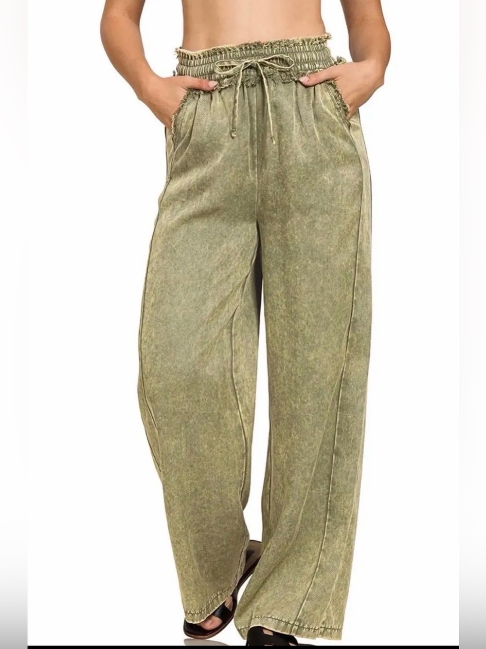 🚨 only small left! Zenana flowy green mineral wash pants new